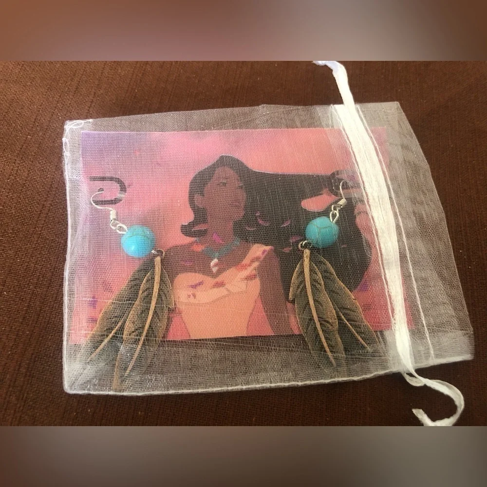 Disney Pocahontas Feather Earrings with Turquoise - Picture 5 of 5